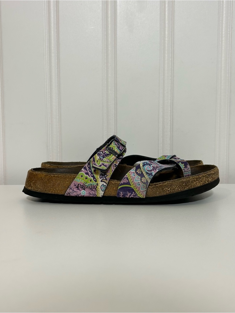 Papillio double toe strap paisley Sandal Purple green blue women’s 7 floral